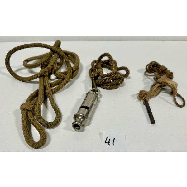 LOT OF 3 - BRITISH OFFICER'S LANYARD, WHISTLE & CLEANING ROPE