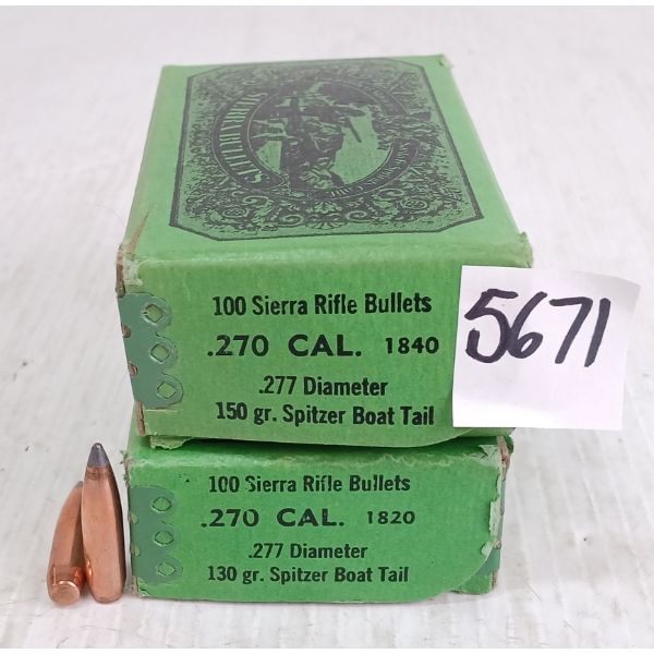 BULLETS: APPROX 200X SIERRA .270CAL - 130 & 150GR - BT