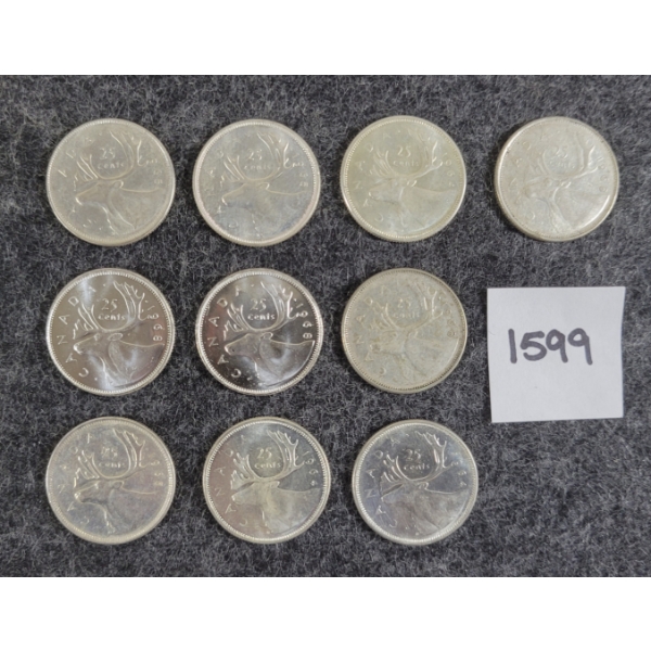 LOT OF 10 - 1964-1968 CDN 25 CENT SILVER COINS