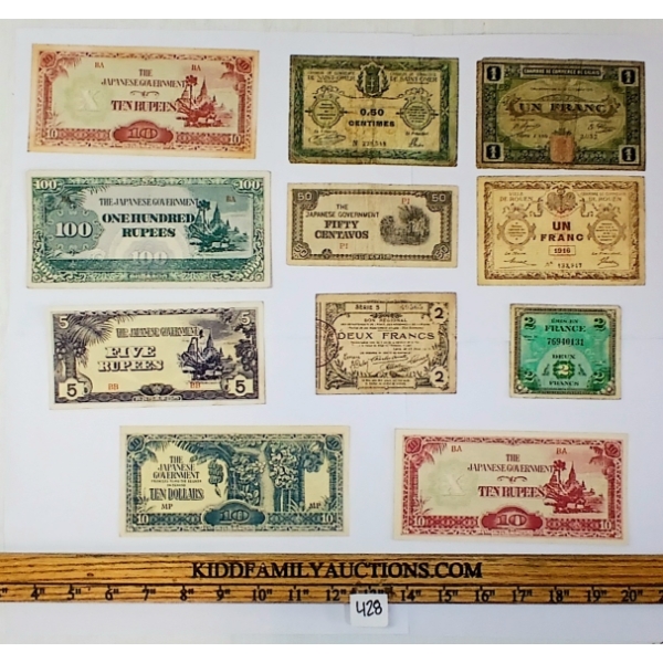 LOT OF 11 - WWII JAPANESE OCCUPATIONAL BANKNOTES
