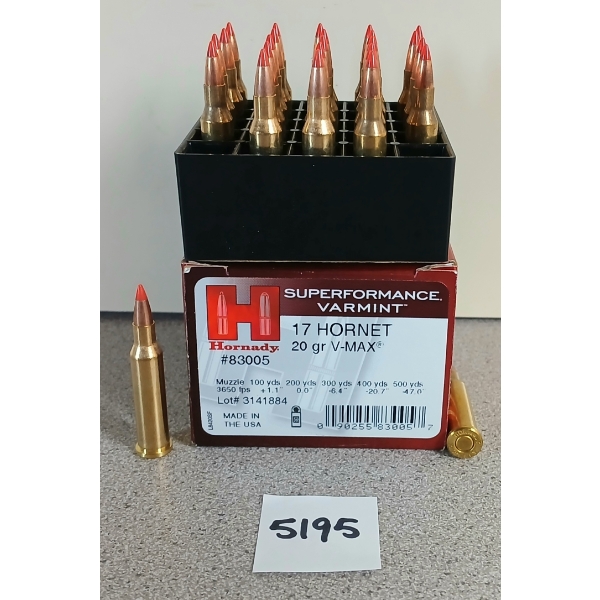 AMMO: 25X HORNADY .17 HORNET - 20GR - V-MAX - FACTORY LOADS