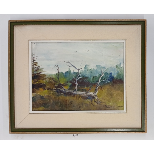 FALLEN TREE SCENE BY IAN MCANDREW (PRS CDN ARTIST) - FRAMED OIL ON CANVAS