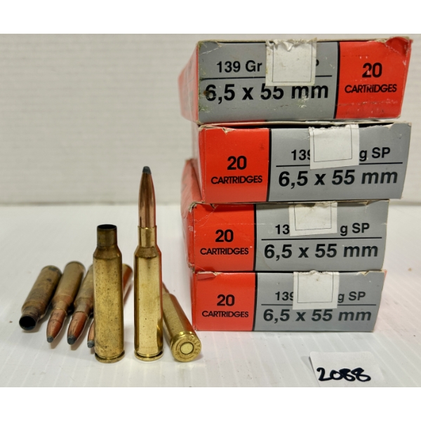 AMMO / BRASS: 73X LIVE & 12X BRASS 6.5X55 MM SWEDE