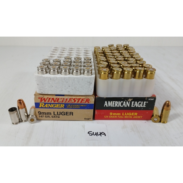 AMMO/ BRASS: 70X MIXED 9MM LUGER - 124 & 147GR - SXT & FMJ LIVE / 25X BRASS