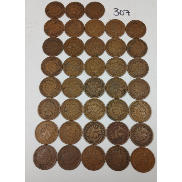 LOT OF 38 - U.S. INDIAN HEAD PENNIES - INCL RANGE OF YEARS 1897-1906