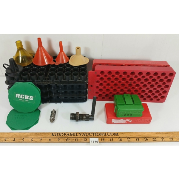 JOB LOT - RELOADING ACCESSORIES - INCL AMMO TRAYS, .30 CAL BULLET PULLER, CASE TRIMMER ECT.