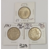 LOT OF 3 - CDN 50 CENT SILVER PCS - INCL 1951, 1952 & 1958