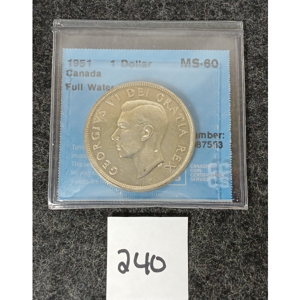 1951 CDN SILVER $1 COIN - CCCS GRADED