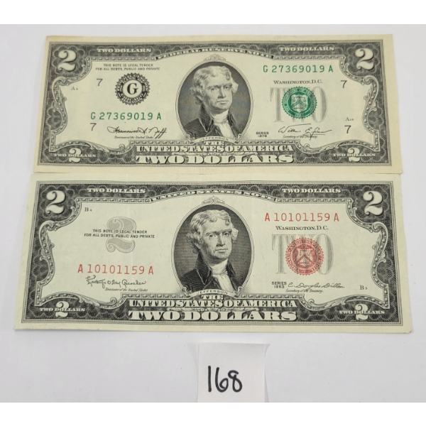 LOT OF 2 - 1963 & 1976 U.S. $2 BANKNOTES
