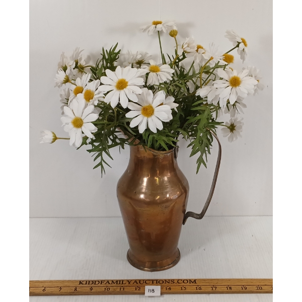 COPPER PITCHER W/ DECORATIVE DAISIES