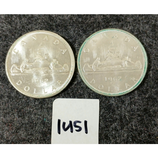 LOT OF 2 - 1962 CDN SILVER DOLLARS - VOYAGEUR