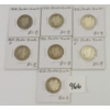 LOT OF 7 - U.S. SILVER BARBER 25 CENT PCS - INCL 1892, 1898 & 1909 ETC