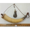 Image 1 : LOT OF 2 - BRASS & COPPER POWDER FLASK & POWDER HORN