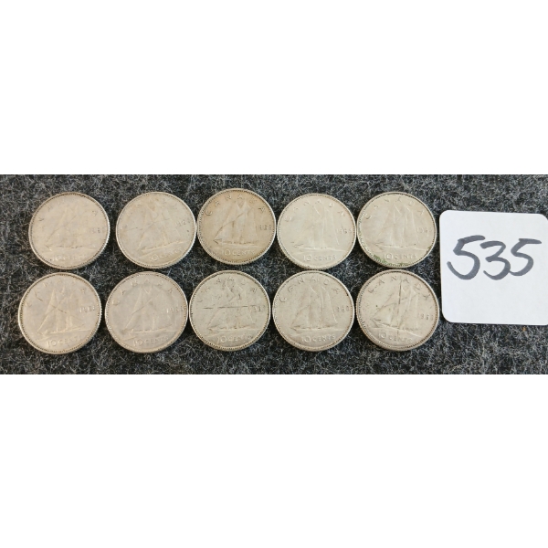 LOT OF 10 - 1968 CDN 10 CENT COINS