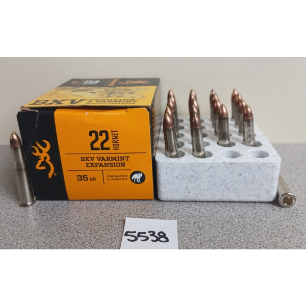AMMO: 20X BROWNING .22 HORNET - 35GR - BXV VARMINT EXP