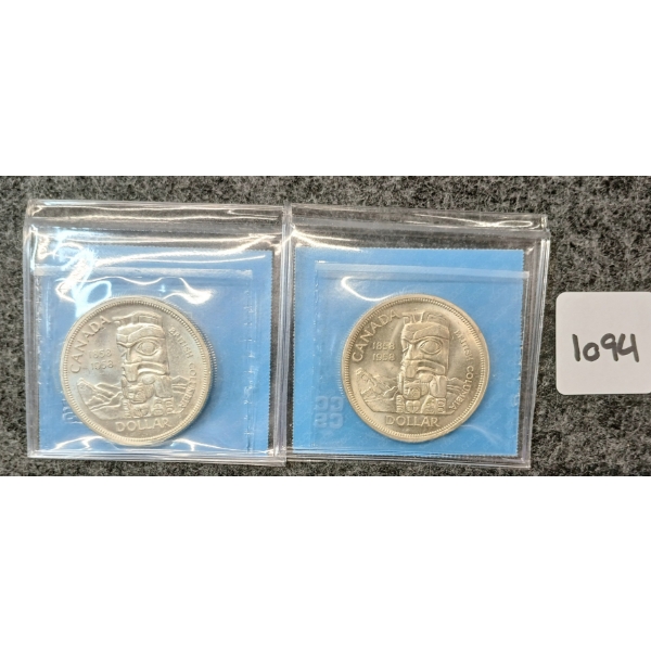 LOT OF 2 - 1958 CDN SILVER DOLLARS - BRITISH COLUMBIA - CCCS GRADED