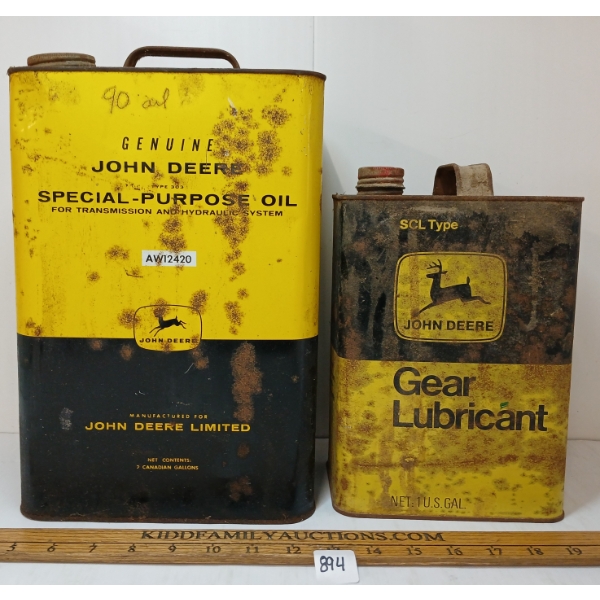 LOT OF 2 - JOHN DEERE SPECIAL-PURPOSE OIL & GEAR LUBRICANT CANS - 1 & 2 GAL