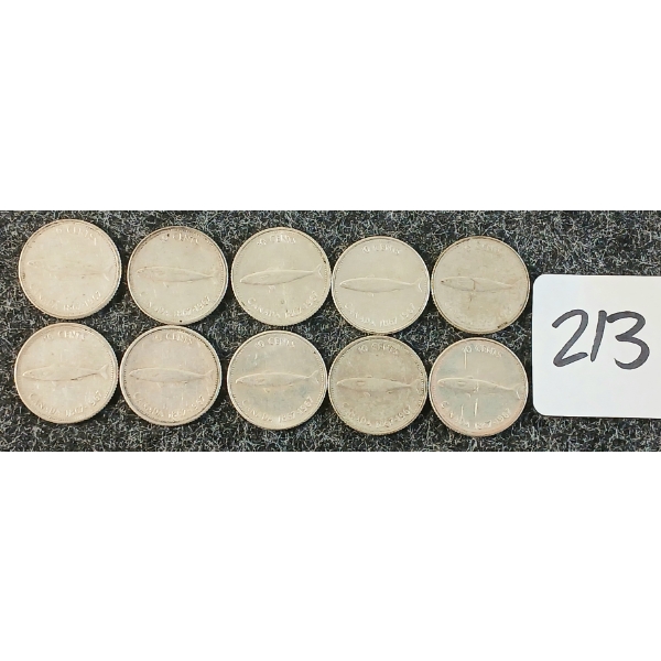 LOT OF 10 - 1967 CDN 10 CENT COINS