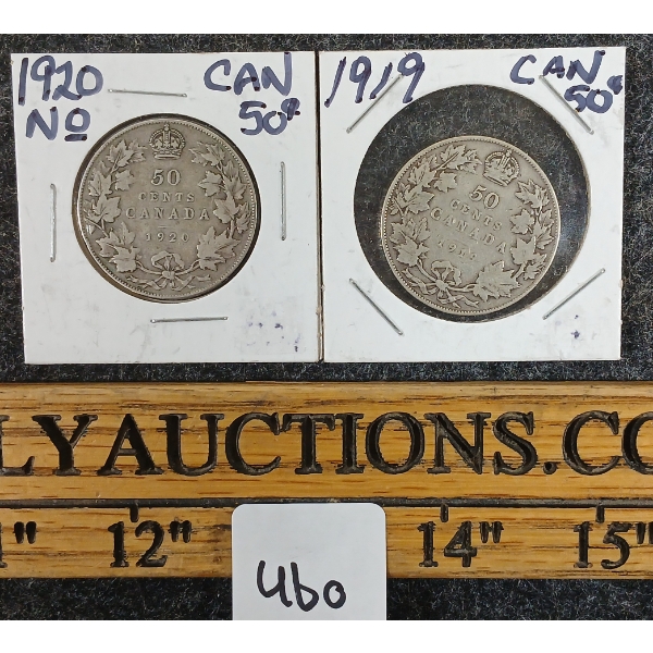 LOT OF 2 - 1919 & 1920 CDN 50 CENT COINS 