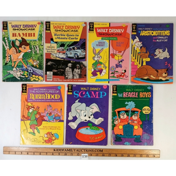LOT OF 7 - GOLD KEY DISNEY COMICS - BAMBI, ARISTOKITTIES, ROBINHOOD, THE BEAGLE BOYS, ETC