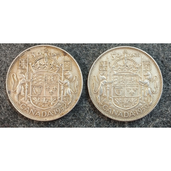 LOT OF 2 - 1950 & 1952 CDN 50 CENT SILVER COINS