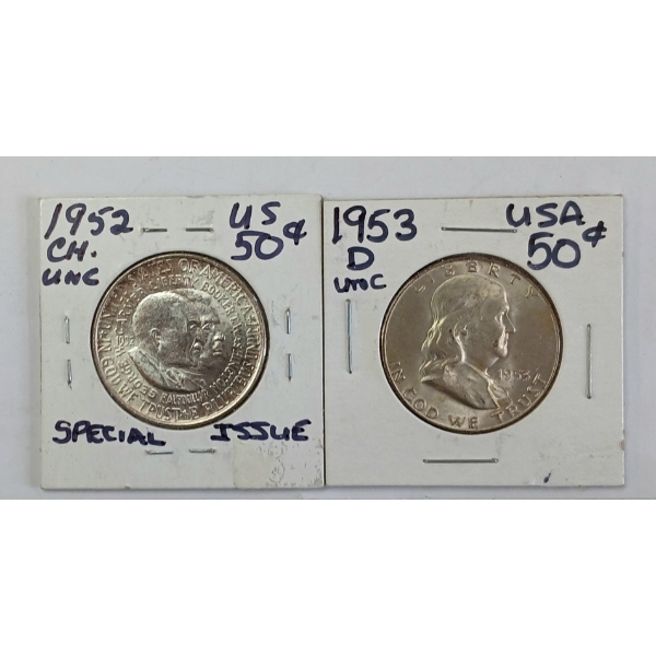 LOT OF 2 - 1952 & 1953 US 50 CENT SILVER COINS