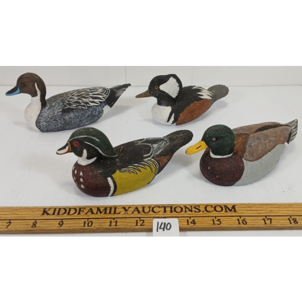 LOT OF 4 - MINIATURE DECOY DUCKS - SIGNED D.S. - CIRCA 1984