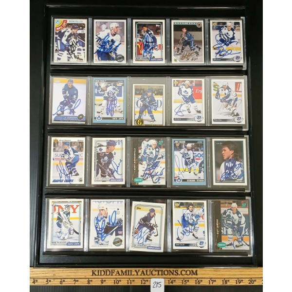 LOT OF 20 - MIXED TEAM AUTOGRAPHED HOCKEY CARDS W/ WALL DISPLAY