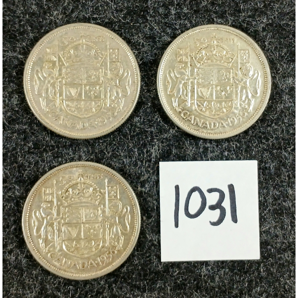 LOT OF 3 - 1956 CDN 50 CENT SILVER COINS