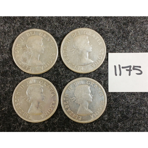 LOT OF 4 - 1959 CDN 50 CENT SILVER COINS