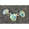 Image 2 : SILVER TONE NECKLACE W/ 3 ABSTRACT ENAMEL PENDANTS