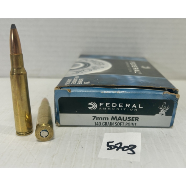 AMMO/BRASS: 17X LIVE & 3X BRASS FEDERAL 7MM MAUSER 140GR. SP