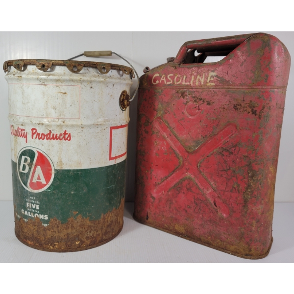 LOT OF 2 - B/A & UNKNOWN OIL CANS - 5 GAL