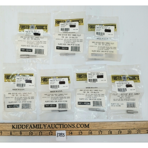 LOT OF 7 - FORSTER PRODUCTS HAND OUTSIDE NECK TURNER PILOTS - DIA. .257, .204, .311, .323 & .375