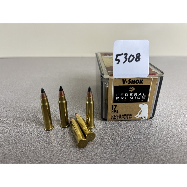AMMO: 49X FEDERAL 17 HMR 17 GR. HORNADY V-MAX 