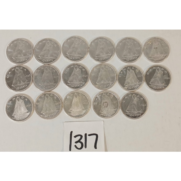 LOT OF 17 - 1965 & 968 CDN SILVER DIMES