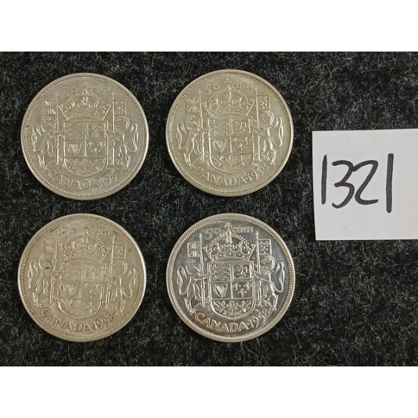 LOT OF 4 - 1958 CDN 50 CENT SILVER COINS