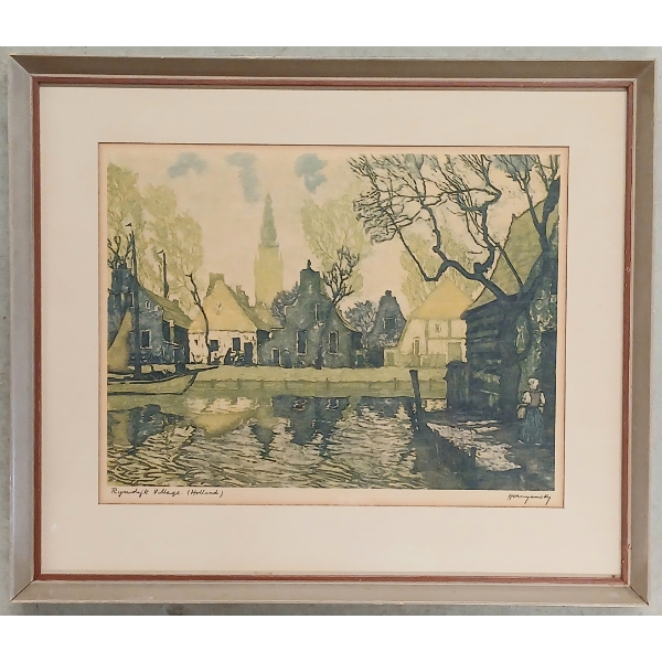  RYNDIJK VILLAGE (HOLLAND)  BY NICHOLAS HORNYANSKY (1896-1965) - FRAMED ETCHING