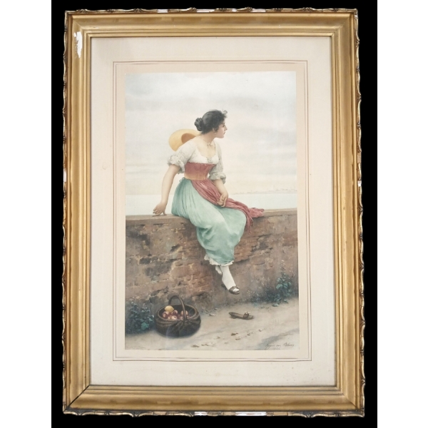 LADY ON THE WALL BY EUGEN VON BLAUS - FRAMED PRINT