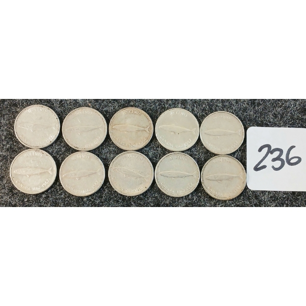 LOT OF 10 - 1967 CDN 10 CENT COINS