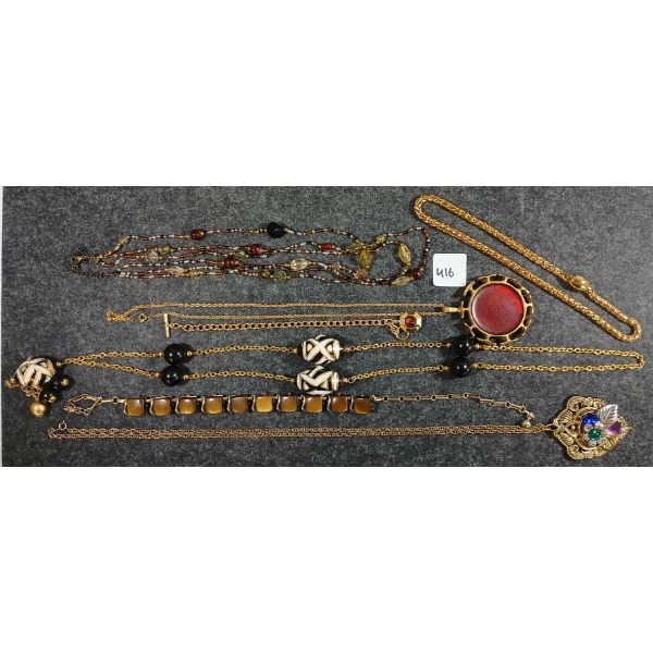 LOT OF 7 - GOLD TONED BRACELET & NECKLACES