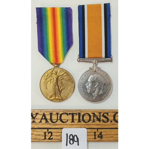 LOT OF 2 - WWI MEDALS - PTE. J.L. BENNETT 2 CAN. INF.