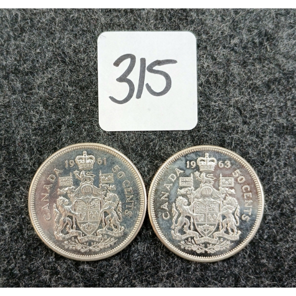 LOT OF 2 - 1961 & 1963 CDN 50 CENT COINS