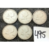 Image 1 : LOT OF 5 - 1957-1964 CDN 25 CENT SILVER COINS