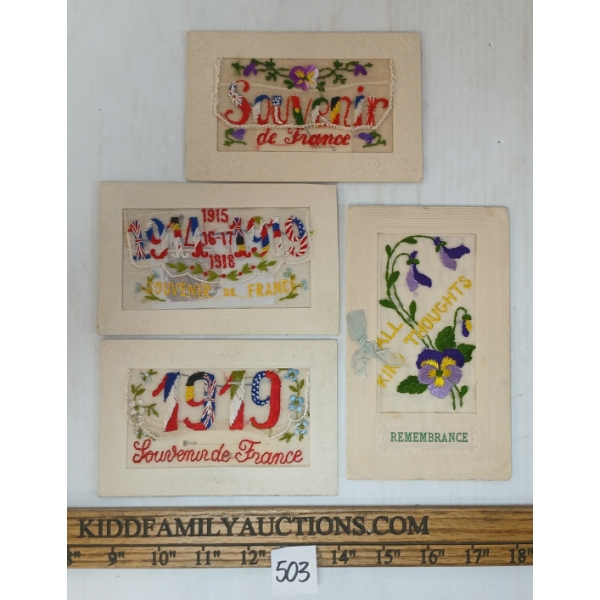 LOT OF 4 - WWI SILK POSTCARDS