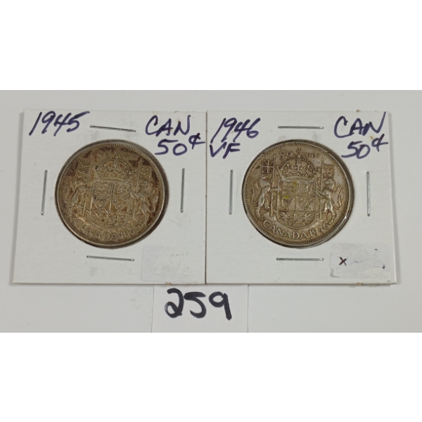LOT OF 2 - 1945 & 1946 CDN 50 CENT PCS