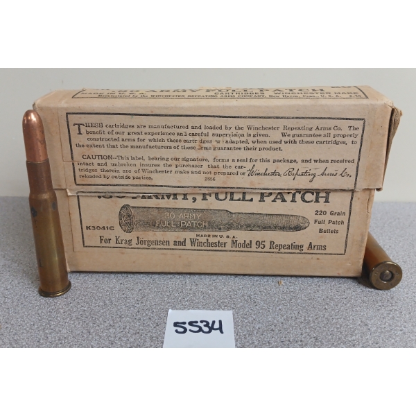 AMMO: 20X WINCHESTER .30 ARMY FULL PATCH - 220GR - FACTORY SEALED 