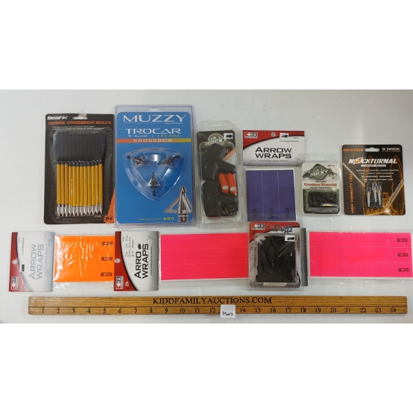 LOT OF 10 - ARCHERY - BEAR X DESIRE CROSSBOW BOLTS, BOHNING BLAZER X2 VANE, LIGHTED NOCKS, ETC