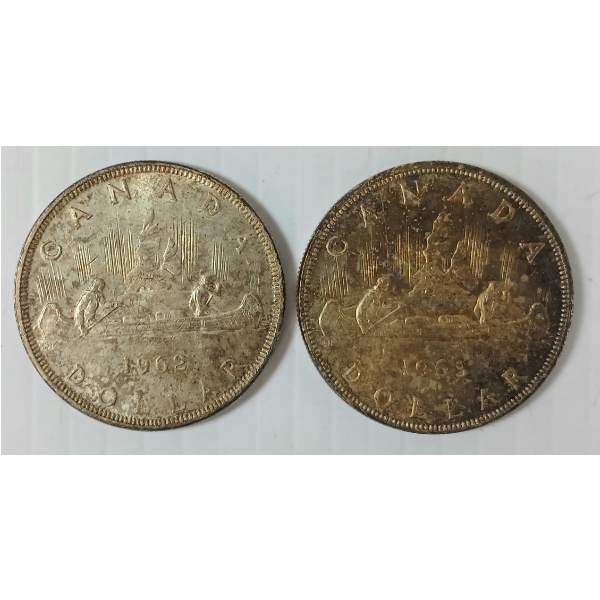 LOT OF 2 - 1963 CDN SILVER DOLLARS - VOYAGEUR