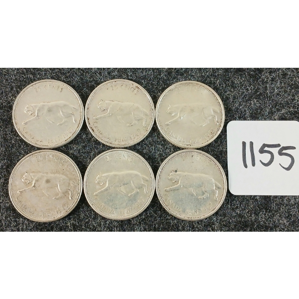 LOT OF 6 - 1967 CDN 25 CENT COINS